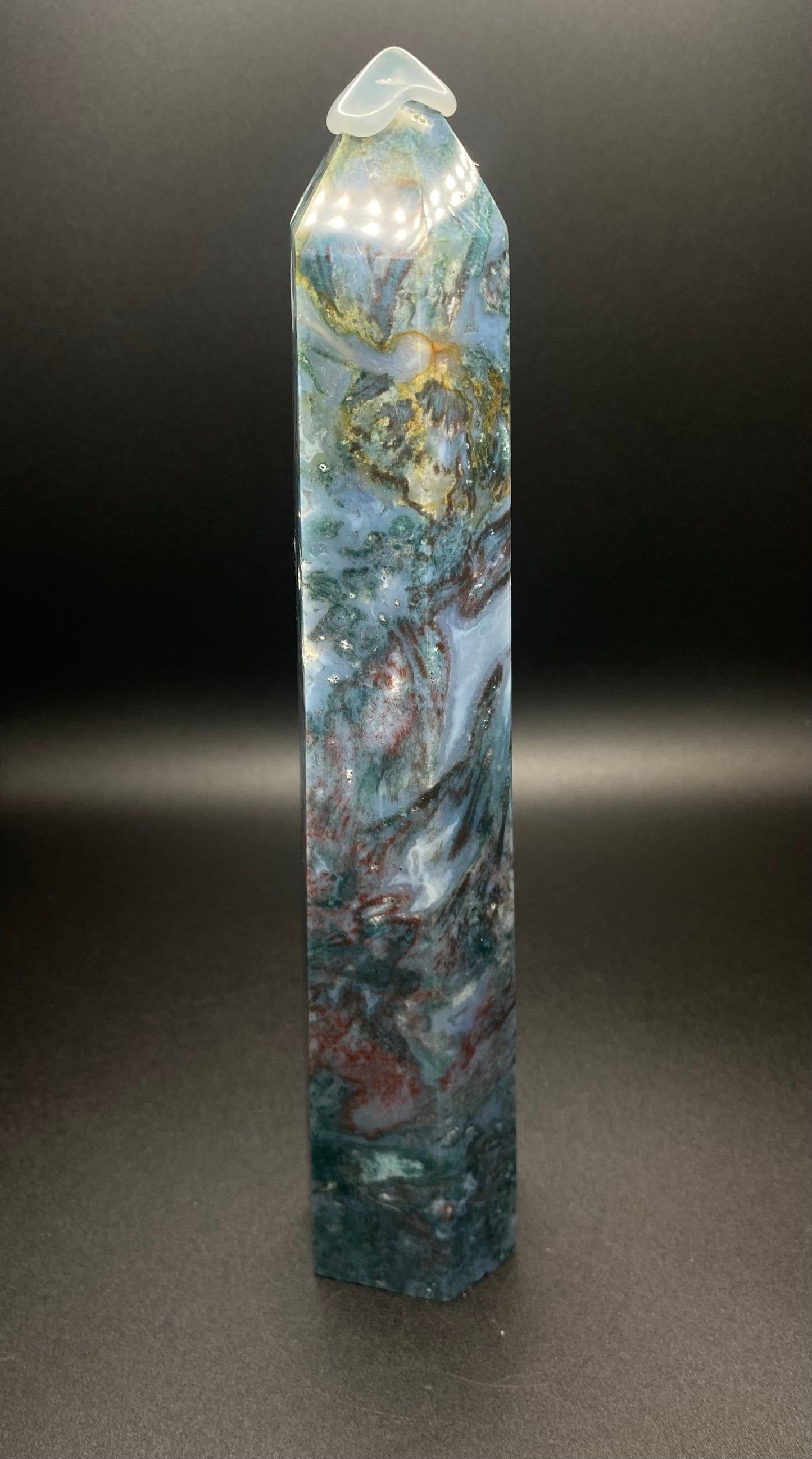 Rainbow Moss Agate Tower | 9” | 1.46 lbs