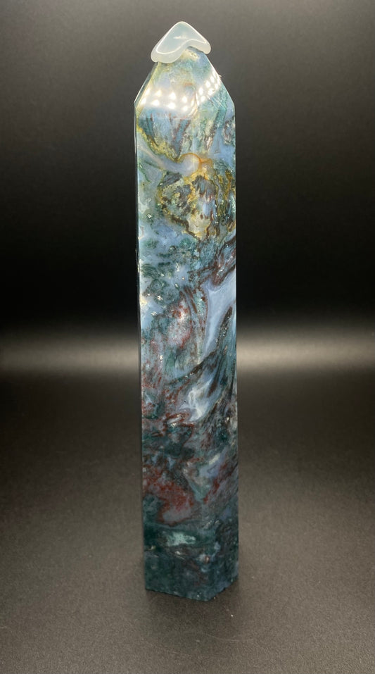 Rainbow Moss Agate Tower | 9” | 1.46 lbs
