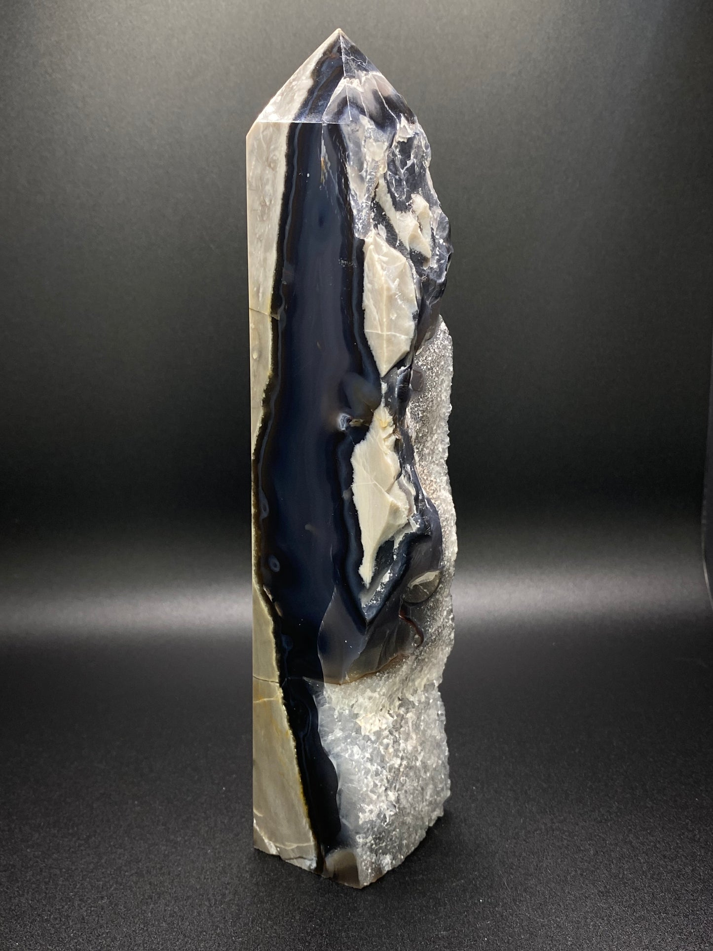 Large Volcanic Agate Tower | Druzy Crystal Point | 8” Tall – 1.6 lb