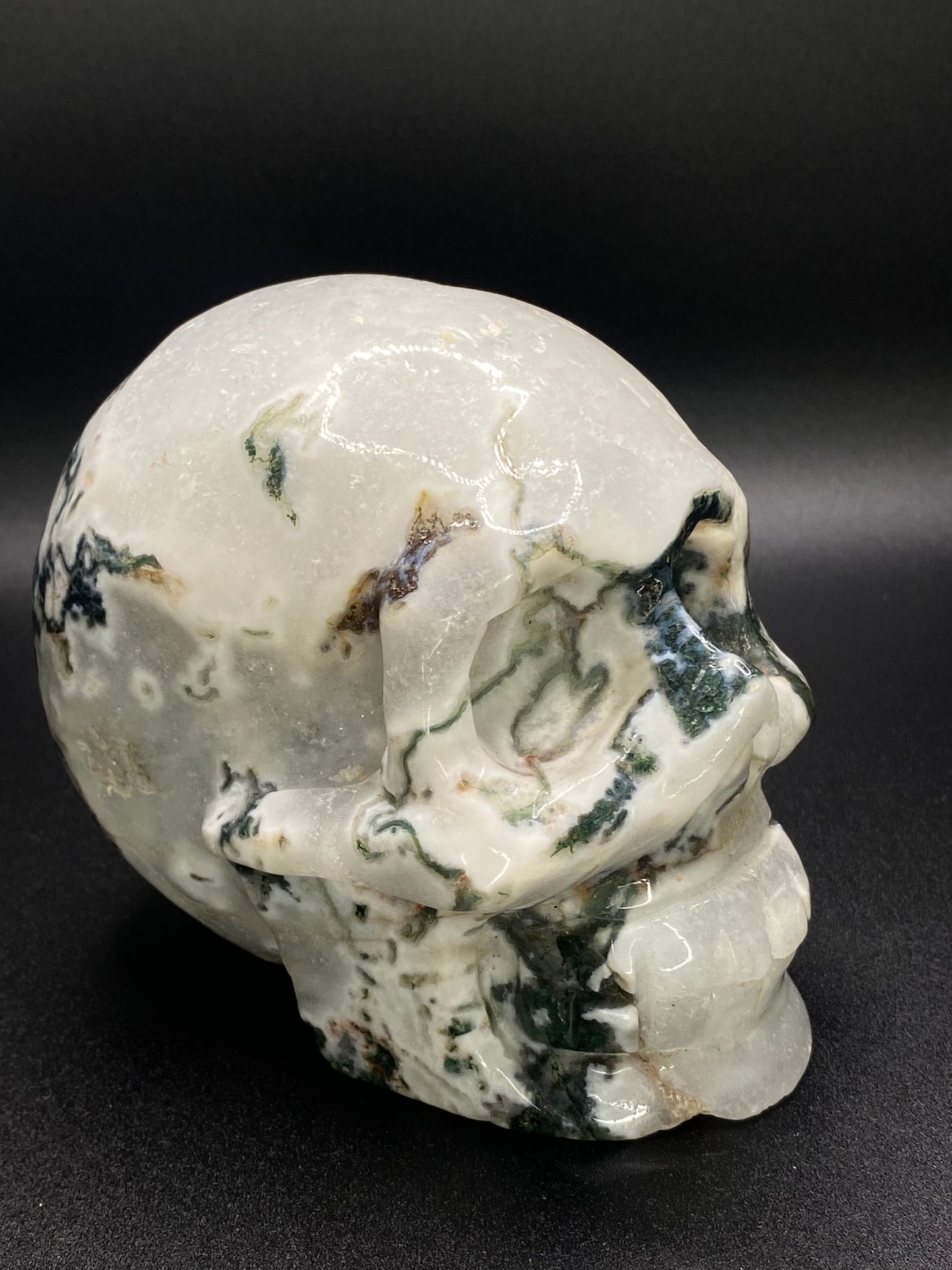 Moss Agate Crystal Skull | 2.58 lb Polished Stone |