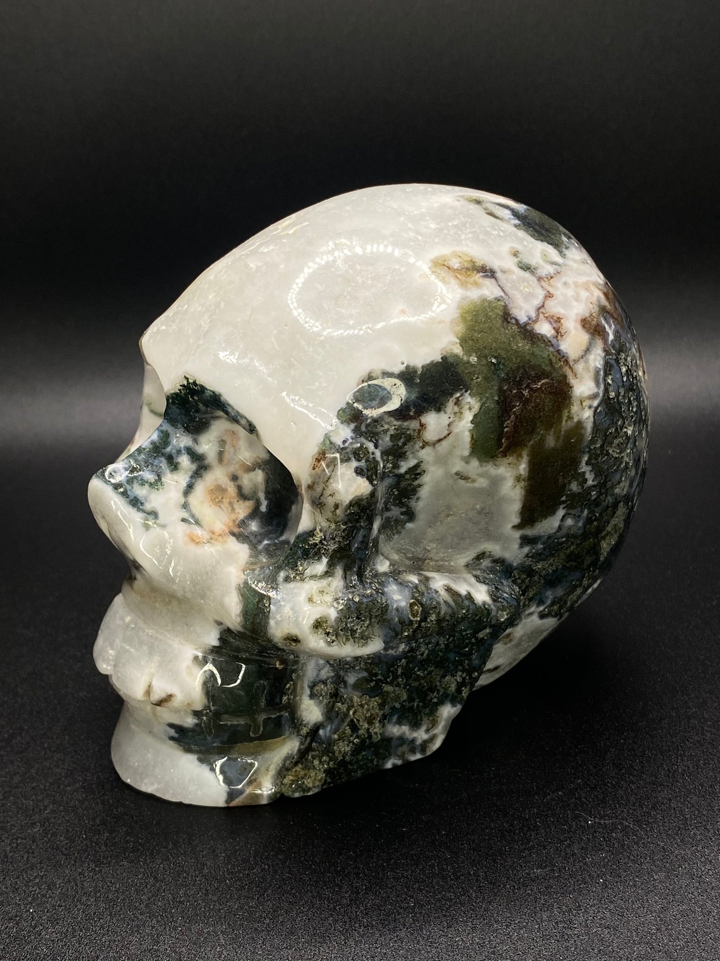 Moss Agate Crystal Skull | 2.58 lb Polished Stone |