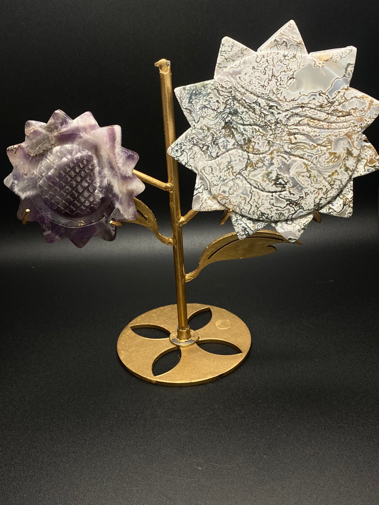 Moss Agate & Dream Amethyst Flowers | With Stand | 0.91 lbs