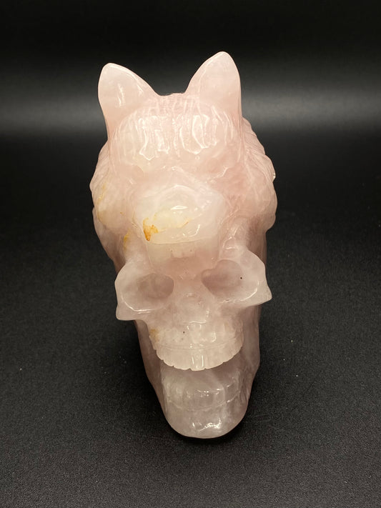 Rose Quartz Wolf Head & Human Skull Hybrid | 1 lb