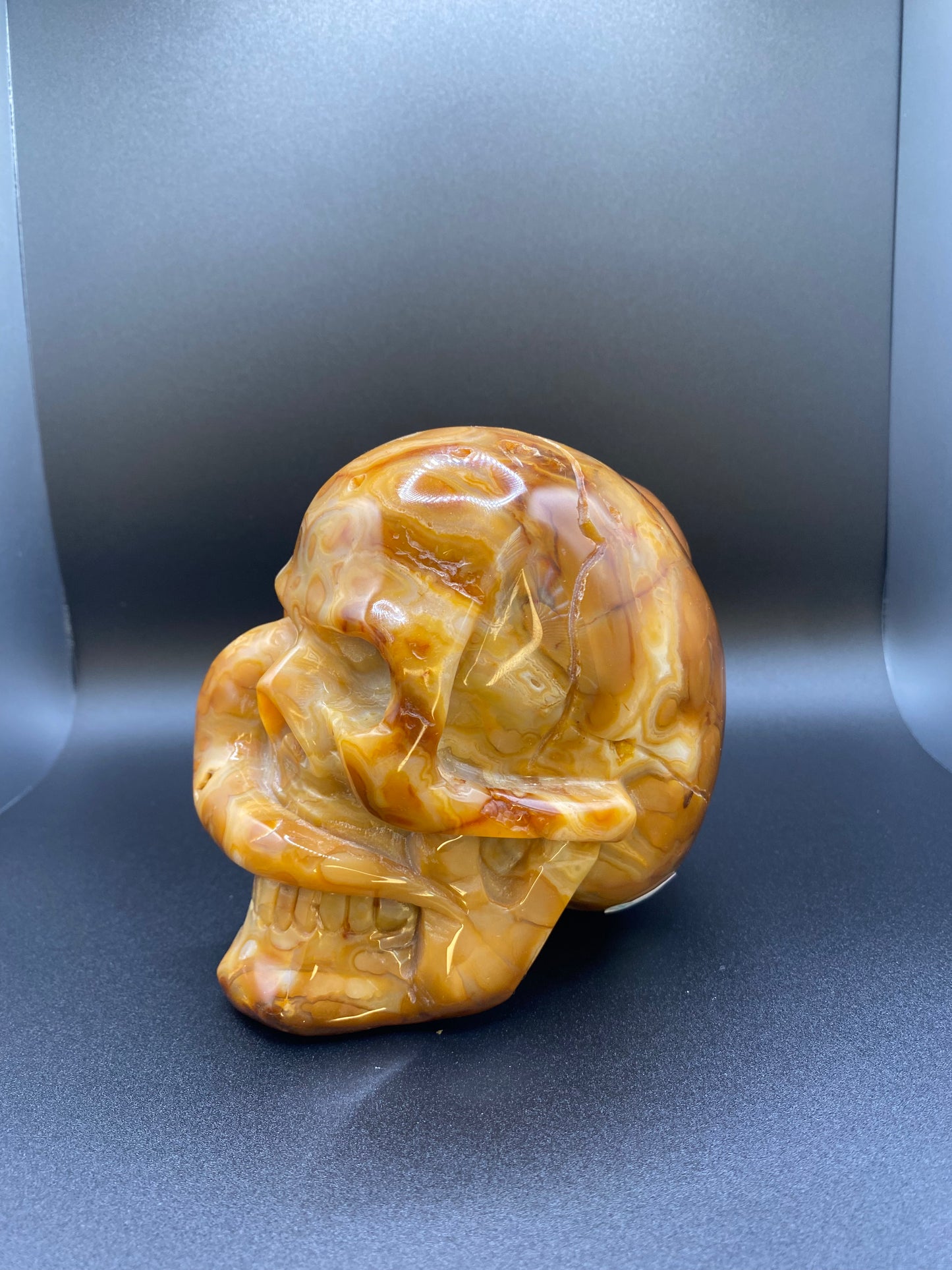 One Of A Kind Fiery Orange Mexican Lace Agate Skull With A Snake | 3.87 lb Large Crystal |