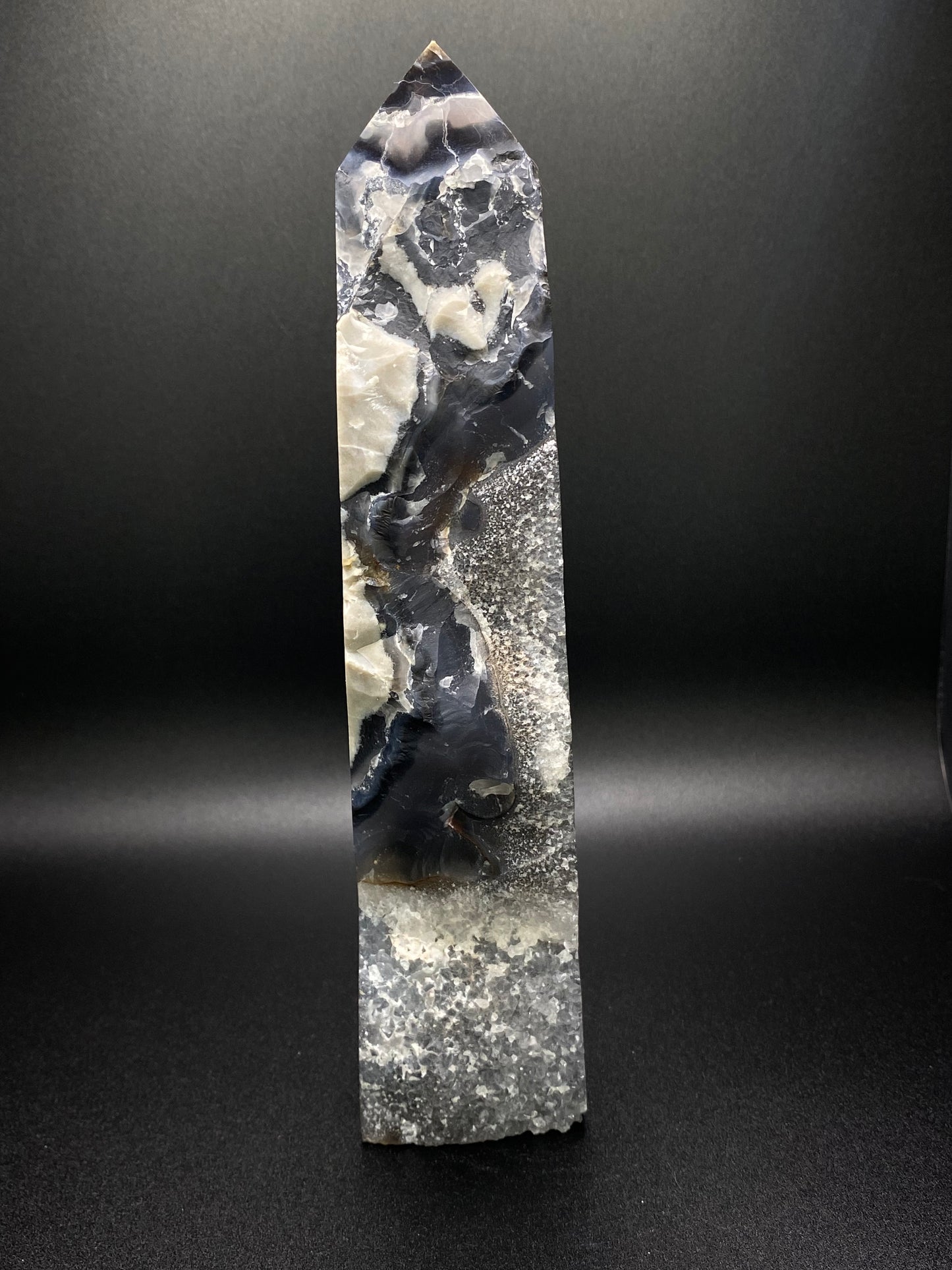 Large Volcanic Agate Tower | Druzy Crystal Point | 8” Tall – 1.6 lb