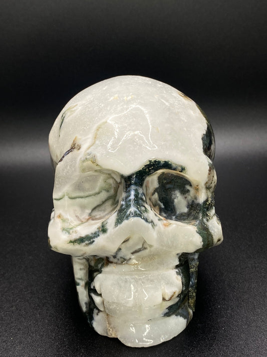 Moss Agate Crystal Skull | 2.58 lb Polished Stone |