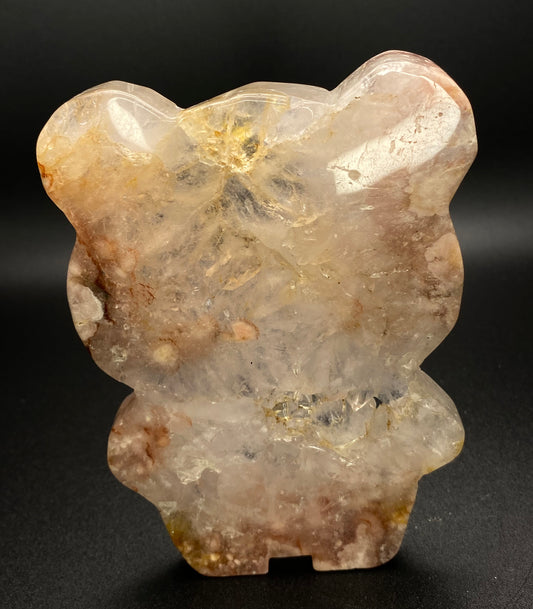 Flower Agate Bear with Unique Druzy Heart | 0.73 lb Carved Crystal