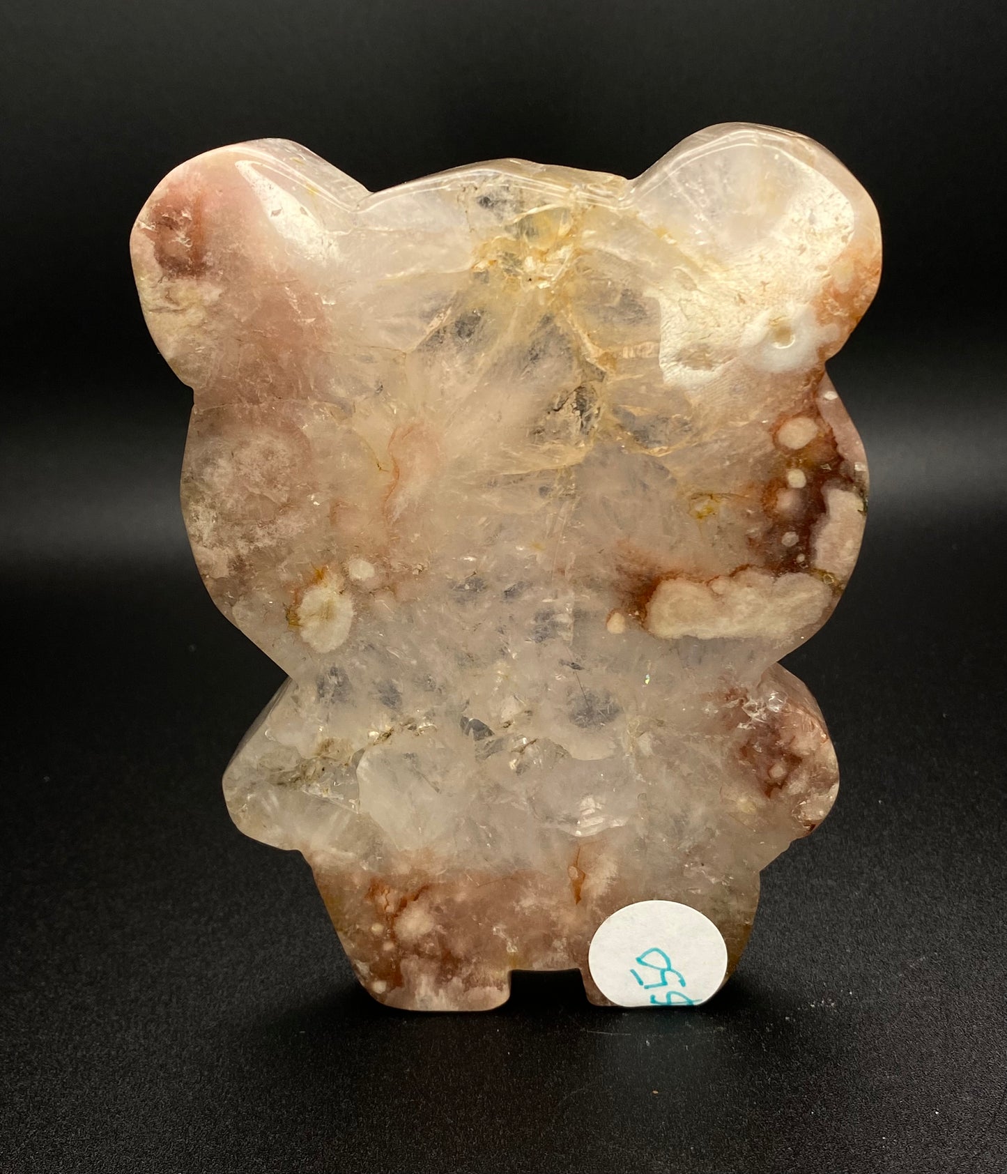 Flower Agate Bear with Unique Druzy Heart | 0.73 lb Carved Crystal
