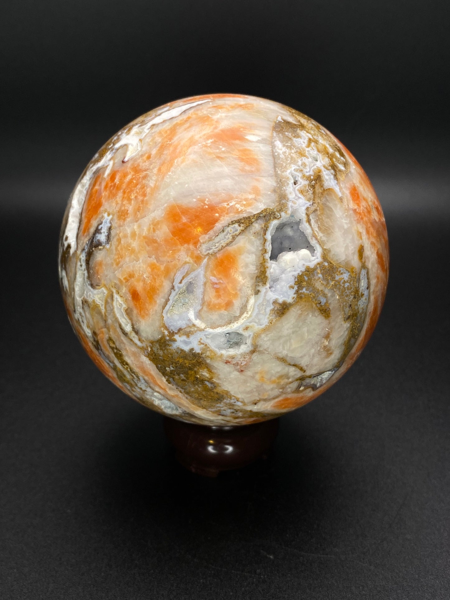 Rare Collectors Sunstone & Apatite Sphere with Druzy Pockets | 2.04 lbs
