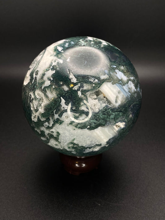 Deep Green Druzy Moss Agate Sphere | 1.88 lbs