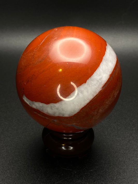High Quality Red Jasper Sphere with White Quartz Band | 0.87 lbs
