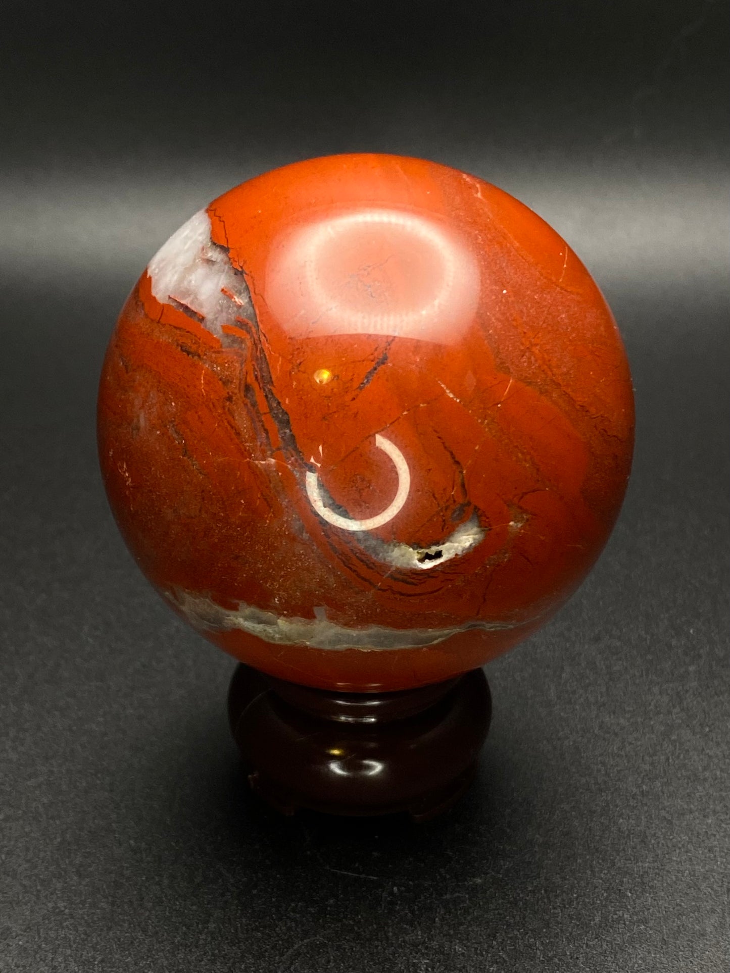 High Quality Red Jasper Sphere with White Quartz Band | 0.87 lbs