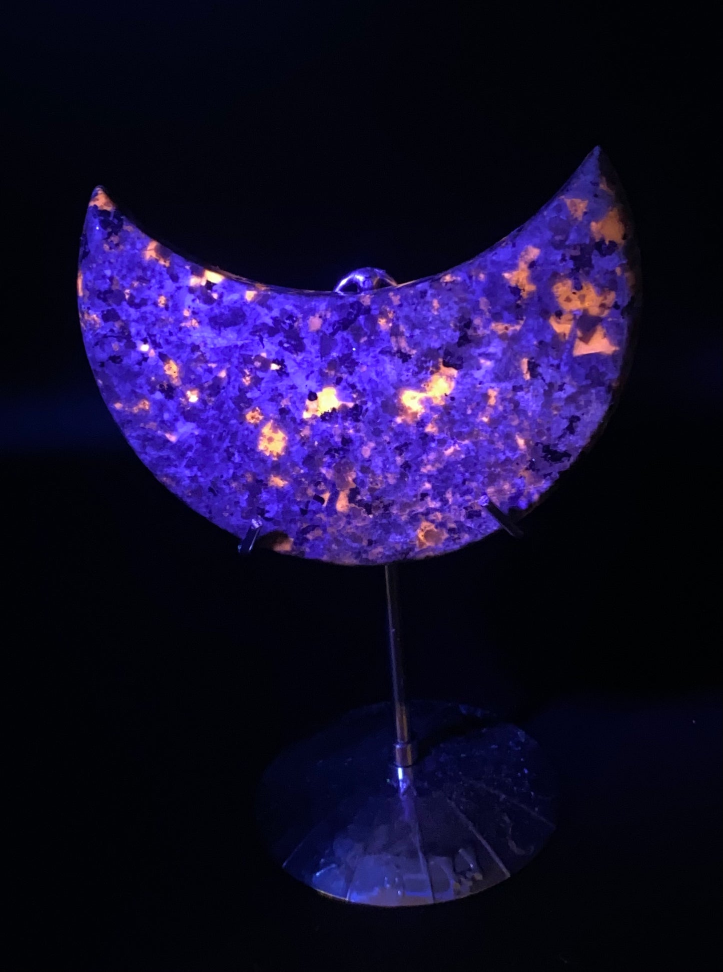 Amazing UV Reactive Yooperlite Moon | With Stand | 1.2 lbs