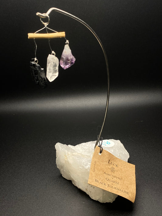 Raw Clear Quartz Base with Hanging Crystal Pendants | With Stand | 1.07 lbs