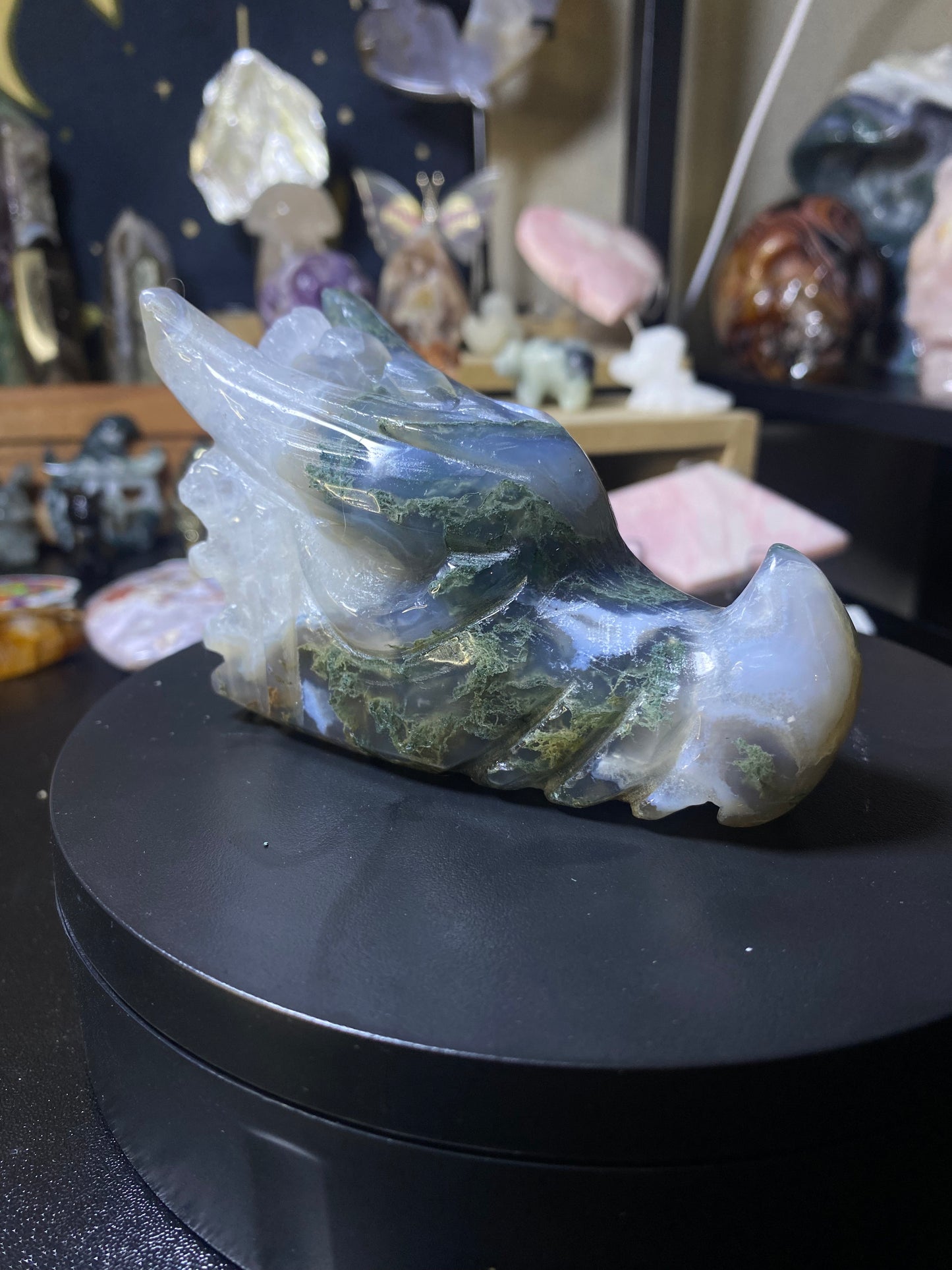 Moss agate dragon head 0.66lbs