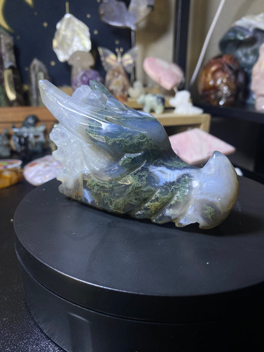 Moss agate dragon head 0.66lbs